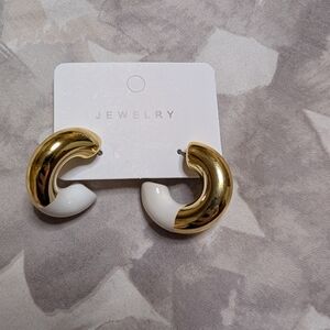 Gold and White Chunky Hoop Earrings - Brand